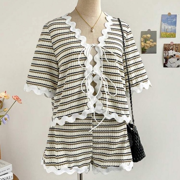 Striped Ruffle Trim Knit Two-Piece Set NWT - Picture 3 of 8